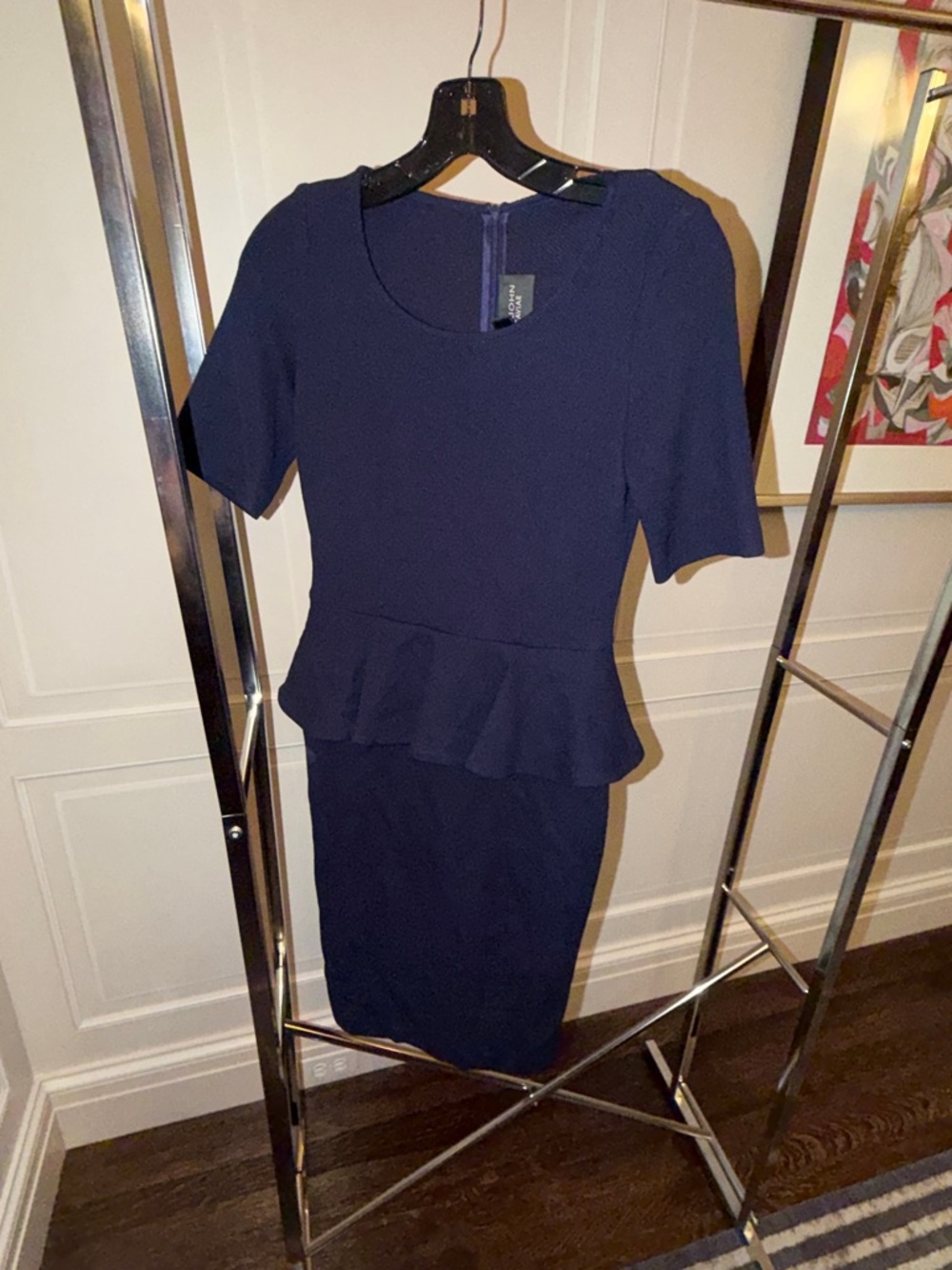 St. John Navy Peplum Midi Dress